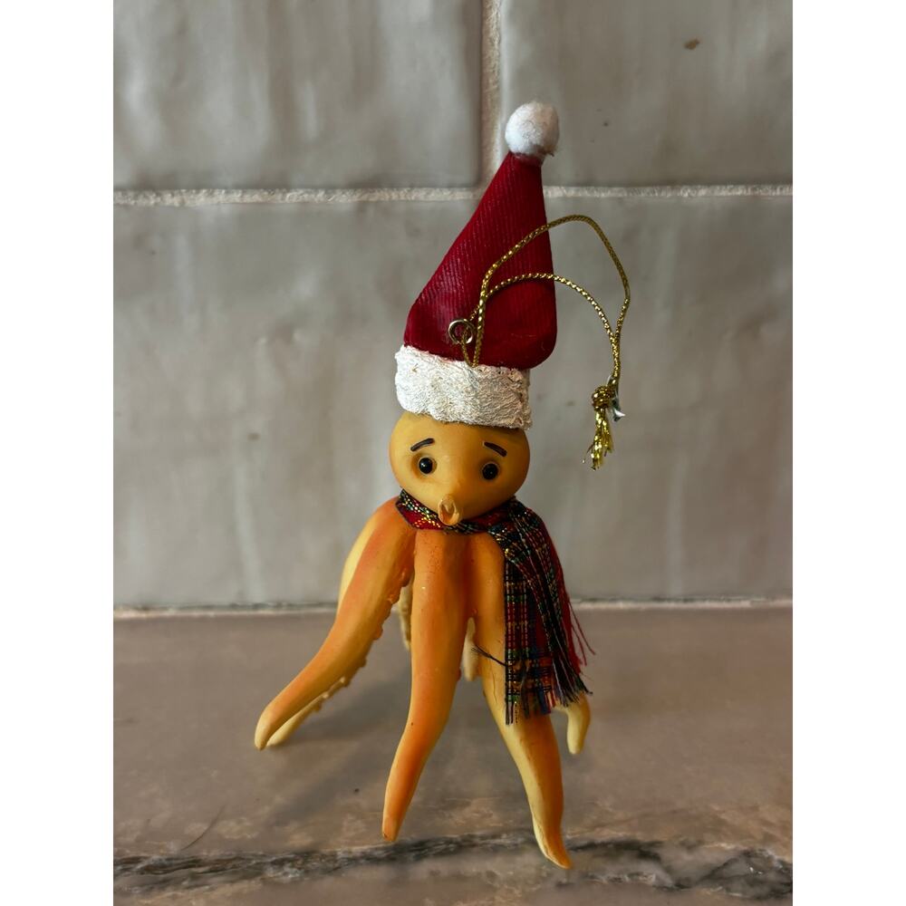 Whimsical Octopus Carrot Christmas Ornament Weird Folk Art Holiday Decor